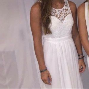 Long white lace formal dress